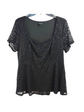 Torrid Black Lace Sweetheart Peplum Top Size 0 Lined Goth Romantic VGUC